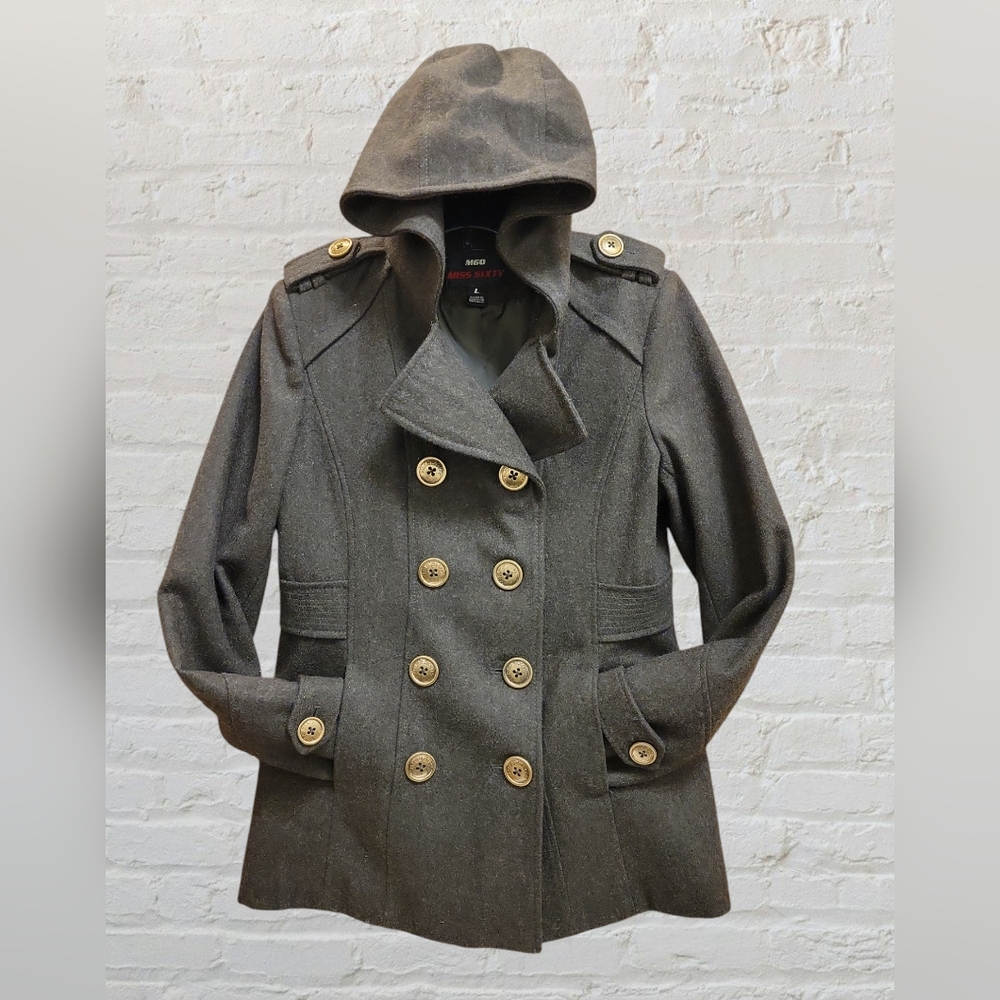 Miss Sixty Double Breasted Wool Blend Coat Junior's Large